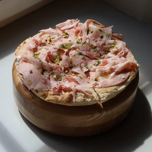 Мортаделла, страчателла, песто из фисташки Римская пицца